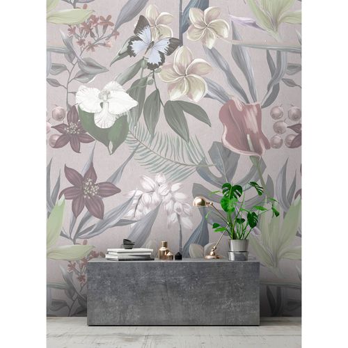 Image Photo Wallpaper Non-Woven Orchids Flowers grey blue