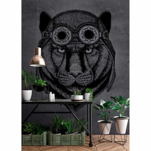 Image Photo Wallpaper Non-Woven Panther Pilot Glasses grey