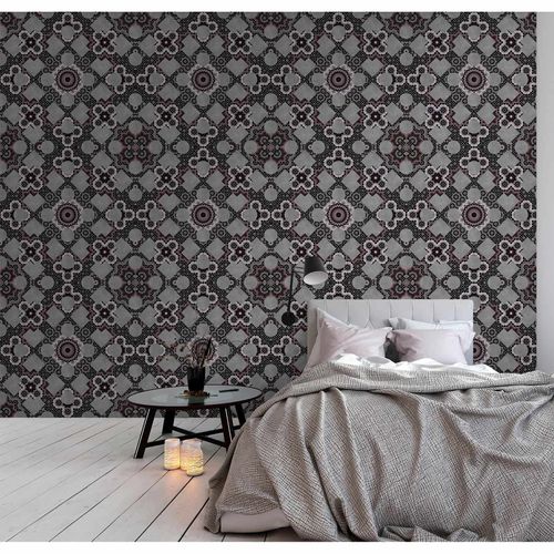 Image Photo Wallpaper Non-Woven Graphic Circles 3D grey taupe