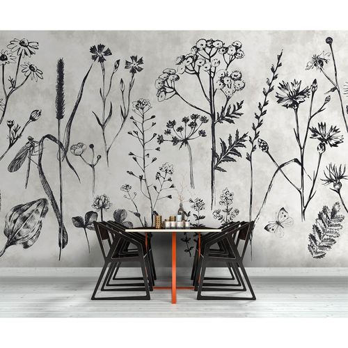 Image Photo Wallpaper Non-Woven Flowers Herbs grey black