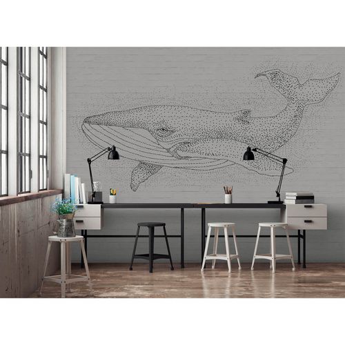 Image Photo Wallpaper Non-Woven Blue Whale Dots grey black