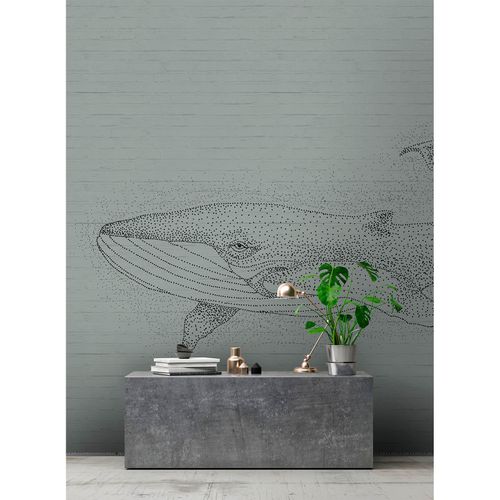Image Photo Wallpaper Non-Woven Blue Whale Dots green black