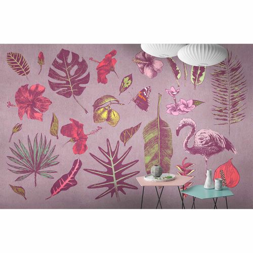 Picture Photo Wallpaper Non-Woven Tropic Flamingo pink green
