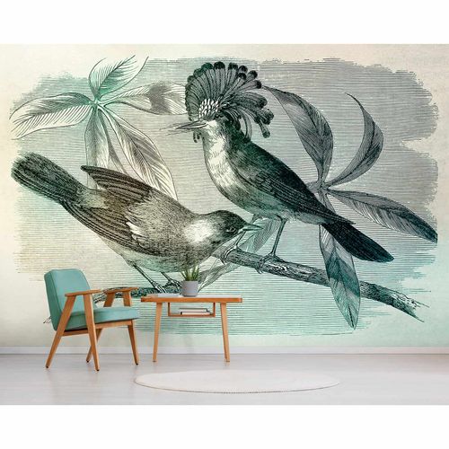 Image Photo Wallpaper Non-Woven Birds Tropic cream black