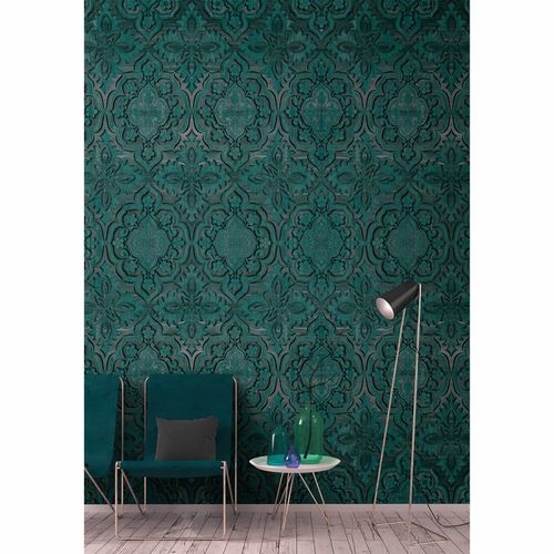 Picture Photo Wallpaper Non-Woven Wood Ornaments turquoise