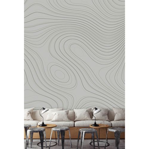 Image Photo Wallpaper Non-Woven Waves Lines grey black
