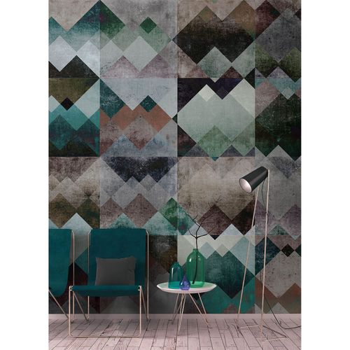 Picture Photo Wallpaper Non-Woven Vintage Zig-Zag blue colourful