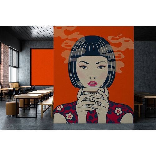 Image Photo Wallpaper Non-Woven Retro Japan Tea orange beige