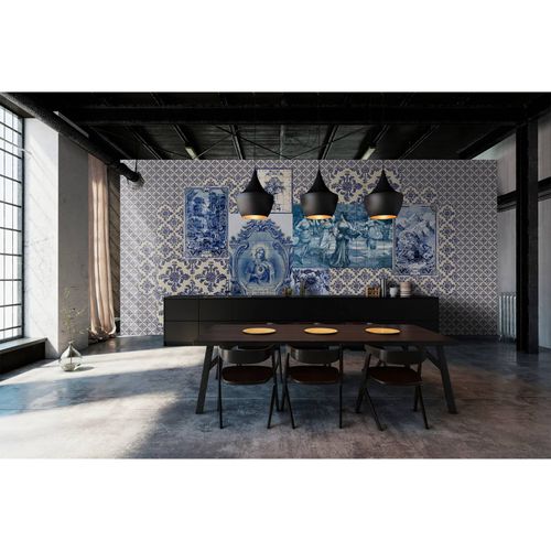 Image Photo Wallpaper Non-Woven Vintage Tiles beige blue