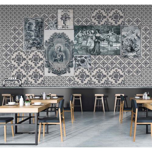 Picture Photo Wallpaper Non-Woven Vintage Tiles beige grey