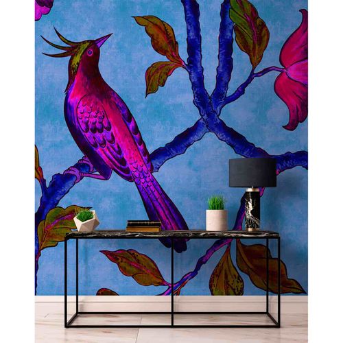 Picture Photo Wallpaper Non-Woven Bird of Paradise blue pink
