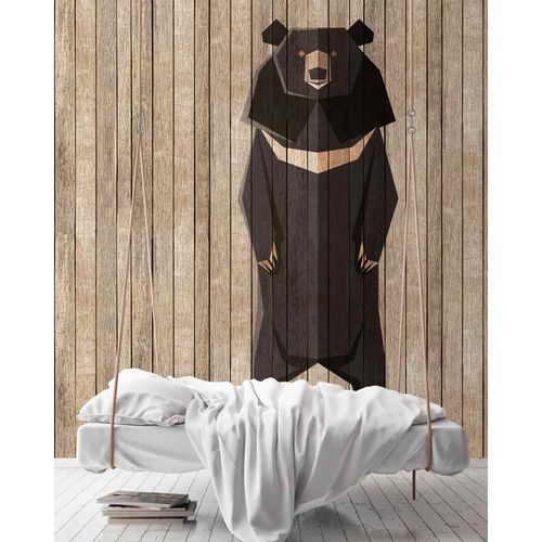 Image Photo Wallpaper Non-Woven Bear Wood Panels brown