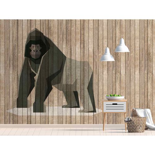Image Photo Wallpaper Non-Woven Gorilla Wood Panels brown