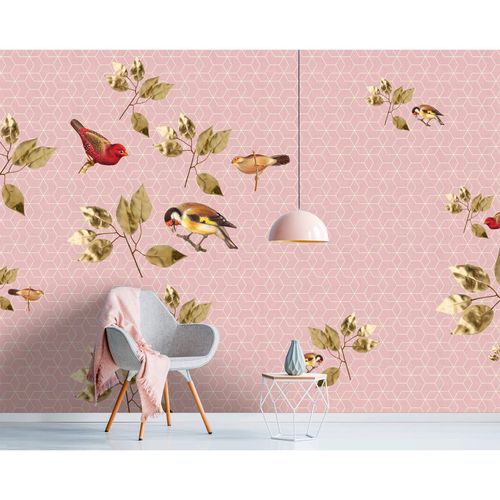 Picture Photo Wallpaper Non-Woven Birds Graphic pink green
