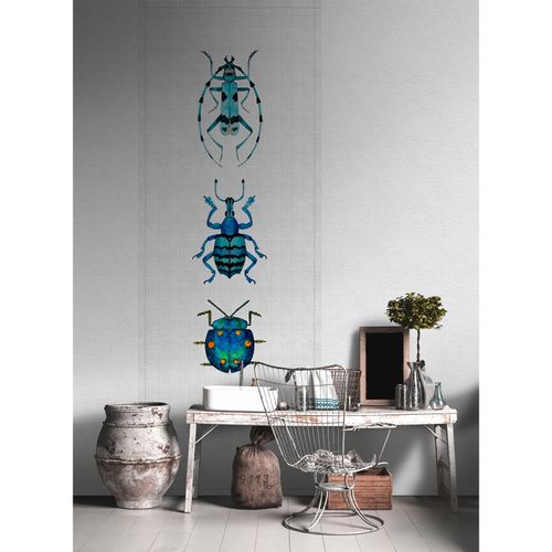 Picture Photo Wallpaper Panel Non-Woven Bugs Textile grey blue