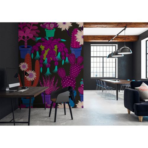 Image Photo Wallpaper Non-Woven Cacti Floral purple blue