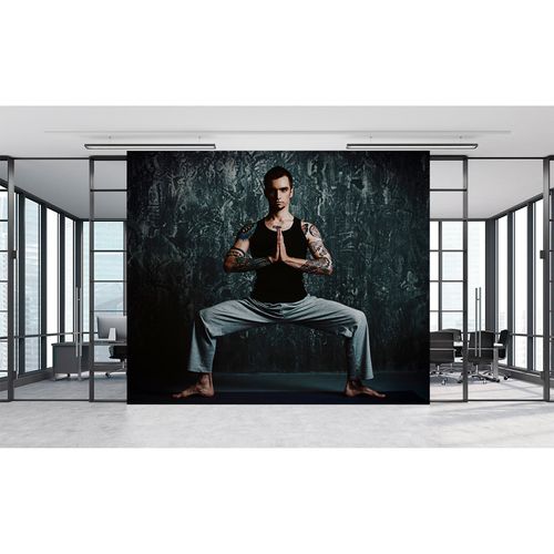 Picture Photo Wallpaper Non-Woven Yoga Man black blue