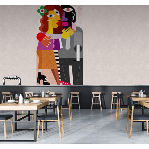 Picture Photo Wallpaper Non-Woven Pop Art Kiss colourful grey