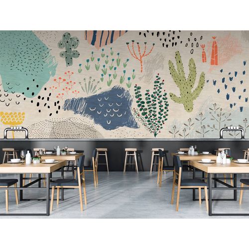 Image Photo Wallpaper Non-Woven Cacti Pop Art beige blue