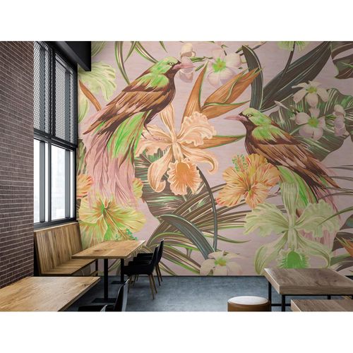 Image Photo Wallpaper Non-Woven Birds Exotic beige green
