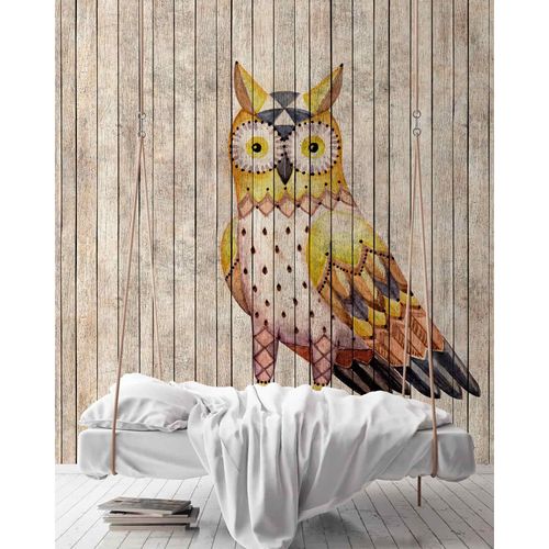 Image Photo Wallpaper Non-Woven Owl Wood beige brown