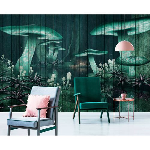 Picture Photo Wallpaper Non-Woven Mushrooms Mystical green