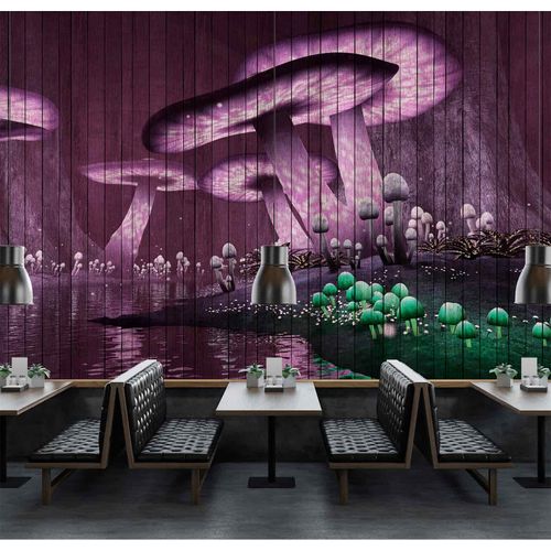 Picture Photo Wallpaper Non-Woven Mushrooms Mystical violet green