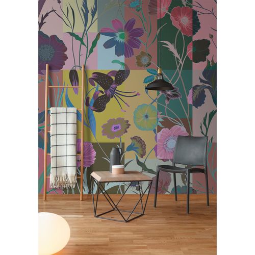 Picture Photo Wallpaper Non-Woven Flowers yellow green pink