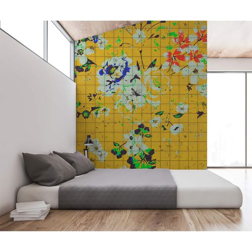 Image Photo Wallpaper Non-Woven Pop-Art Flowers Tiles blue