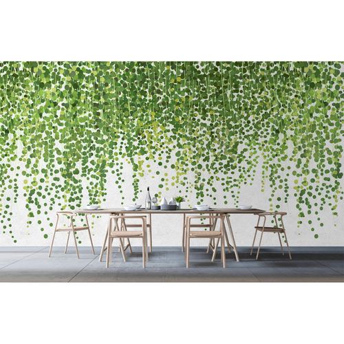 Image Photo Wallpaper Non-Woven Floral Dots green grey