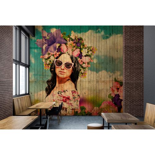 Image Photo Wallpaper Non-Woven Women Wood Vacation beige