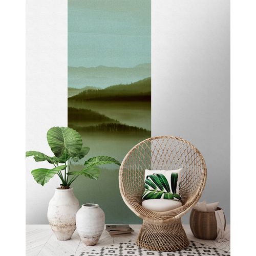 Picture Photo Wallpaper Panel Non-Woven Trees Fog beige green