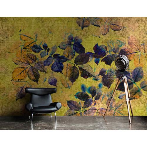 Image Photo Wallpaper Non-Woven Leaves Ornaments yellow