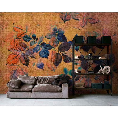 Image Photo Wallpaper Non-Woven Leaves Ornaments orange