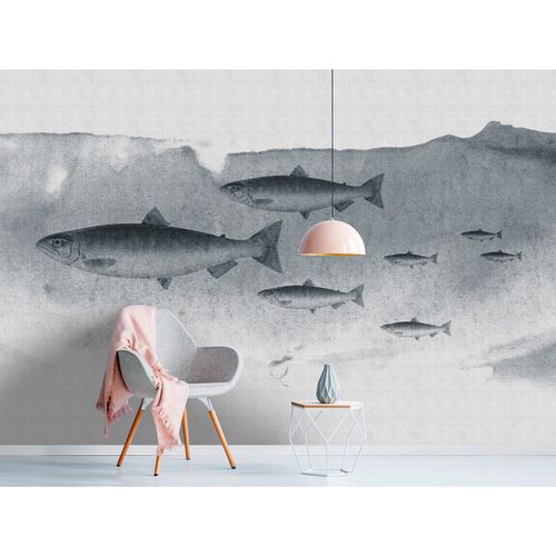 Picture Photo Wallpaper Non-Woven Fishes Sea grey