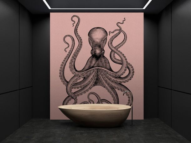 Photo Wallpaper Non-Woven Octopus Squid pink