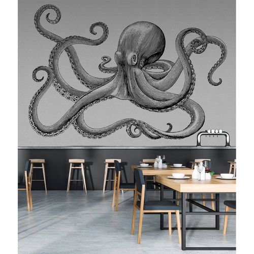 Picture Photo Wallpaper Non-Woven Octopus Squid grey