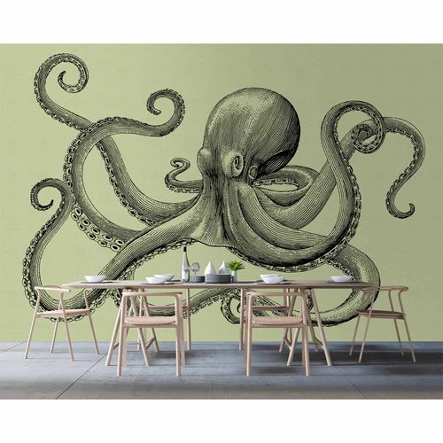Picture Photo Wallpaper Non-Woven Octopus Squid green