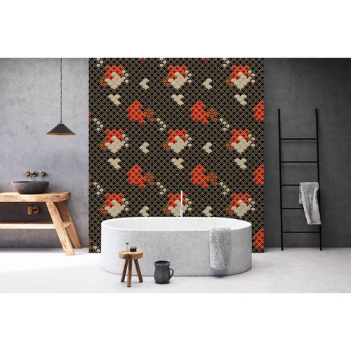 Image Photo Wallpaper Non-Woven Koi Fish Scales beige red