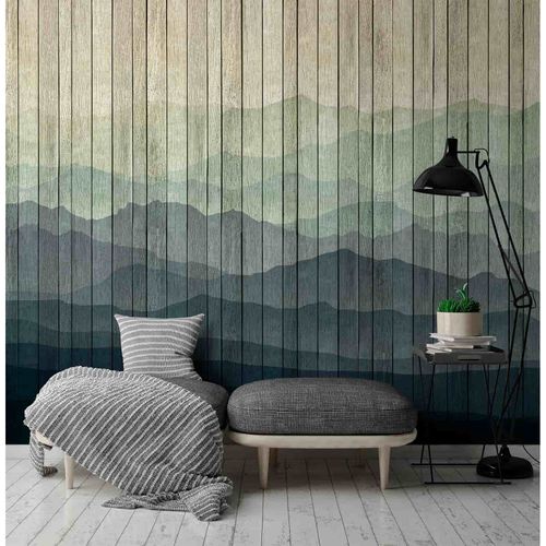 Picture Photo Wallpaper Non-Woven Mountains Watercolour Wood beige