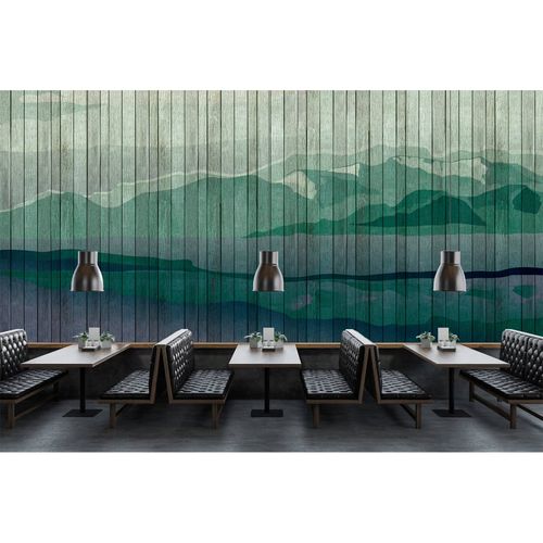 Picture Photo Wallpaper Non-Woven Mountains Wood turquoise