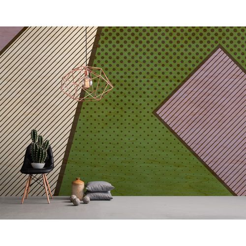 Image Photo Wallpaper Non-Woven Stripes Dots beige green