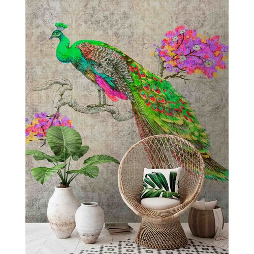 Picture Photo Wallpaper Non-Woven Peacock Vintage green pink