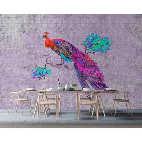 Picture Photo Wallpaper Non-Woven Peacock Vintage blue pink