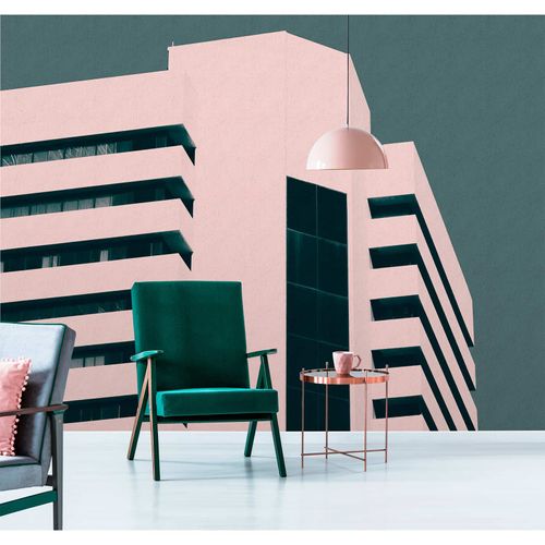 Picture Photo Wallpaper Non-Woven Skyscraper Modern green pink