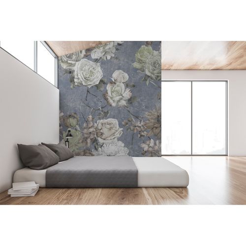 Image Photo Wallpaper Non-Woven Roses Vintage blue white