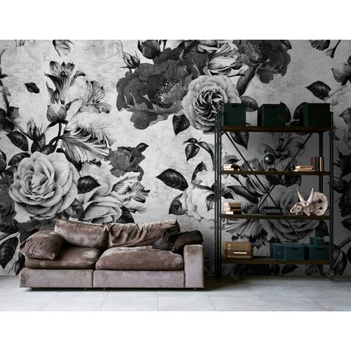 Picture Photo Wallpaper Non-Woven Roses Floral grey black