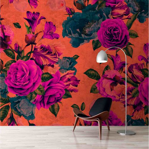 Picture Photo Wallpaper Non-Woven Roses Floral orange pink