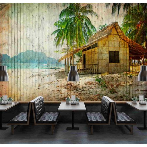 Picture Photo Wallpaper Non-Woven Vintage Tahiti blue brown