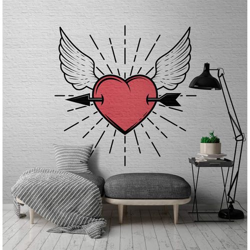 Picture Photo Wallpaper Non-Woven Heart Arrow Wall grey red